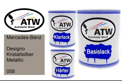 Mercedes-Benz, Designo Kristallsilber Metallic, 058: 1L Lackdose + 1L Klarlack + 500ml Härter - Set, von ATW Autoteile West.